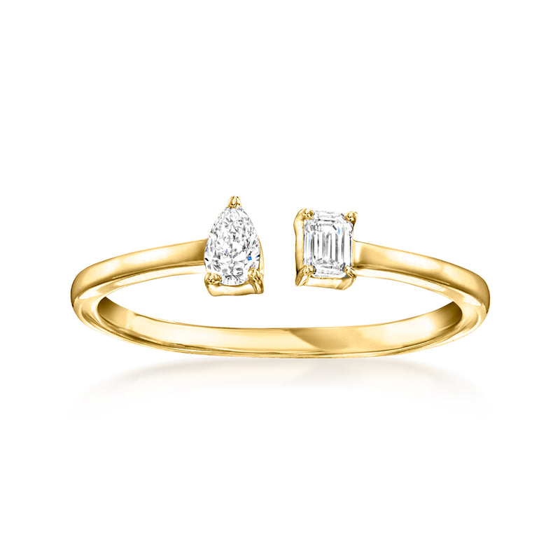 14kt yellow gold toi et moi diamond ring with pear and square-cut stones