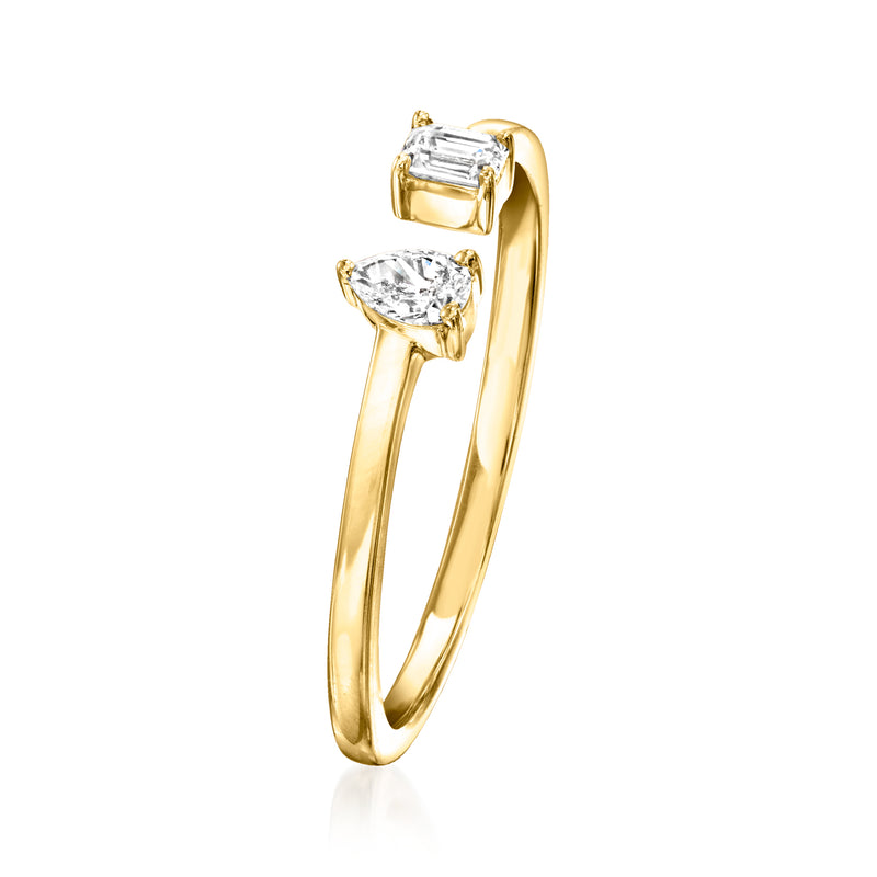 14kt yellow gold toi et moi ring with pear and emerald-cut diamonds
