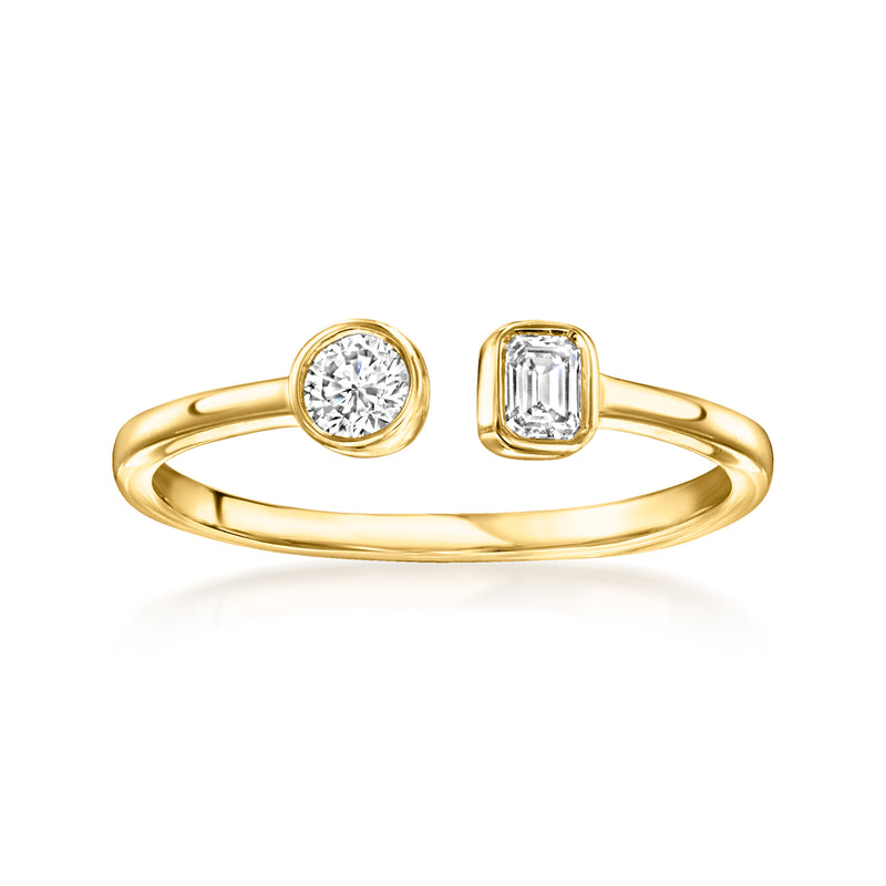 14kt yellow gold toi et moi ring with round and emerald-cut bezel diamonds
