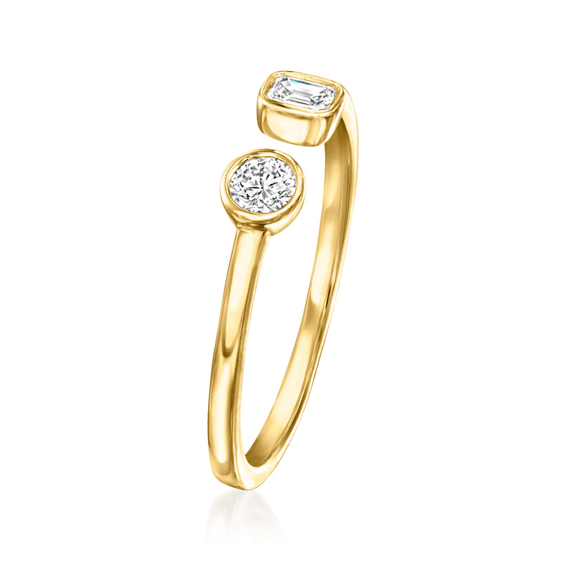 14kt yellow gold toi et moi ring showing round and emerald-cut diamond bezels