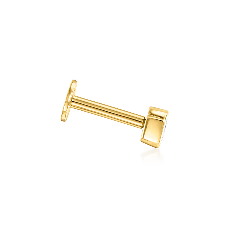 14kt yellow gold flat-back diamond stud earrings with emerald-cut stone in profile