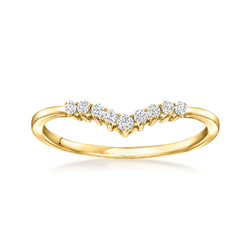 14kt yellow gold chevron diamond ring with V-shaped stone cluster
