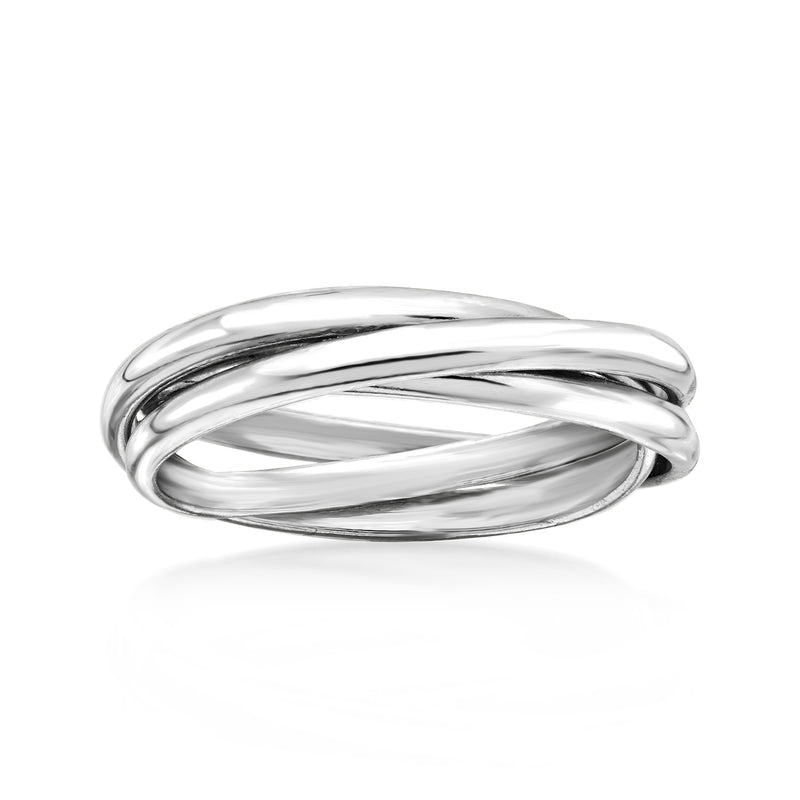 Petite sterling silver rolling ring with intertwined twisted bands
