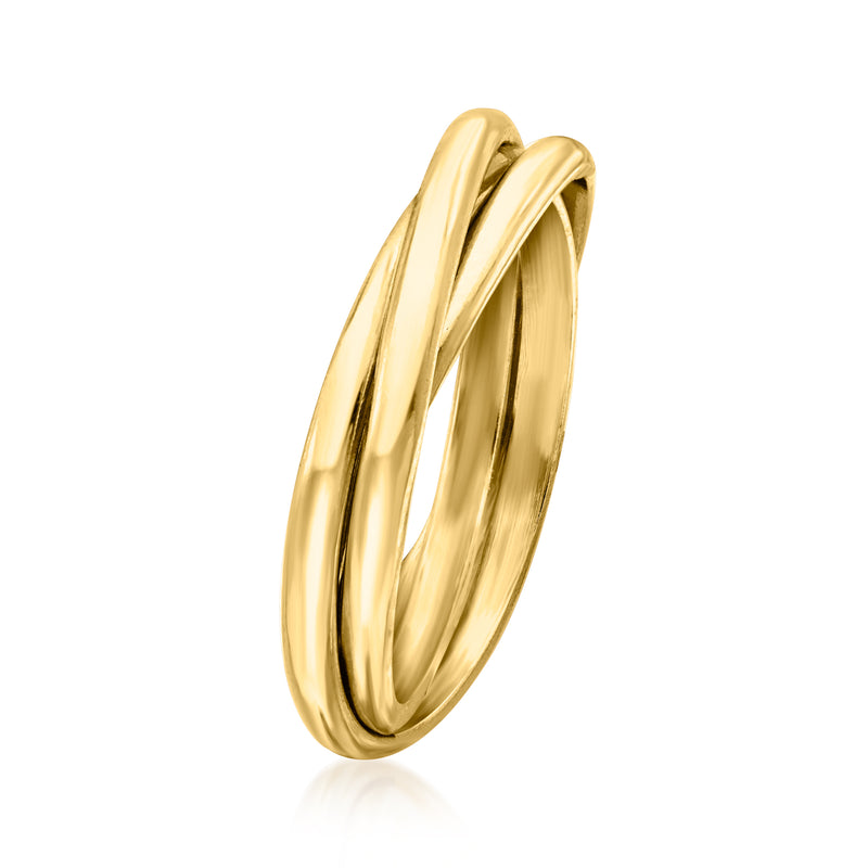 Petite rolling ring in gold-tone over sterling, rounded profile with layered bands