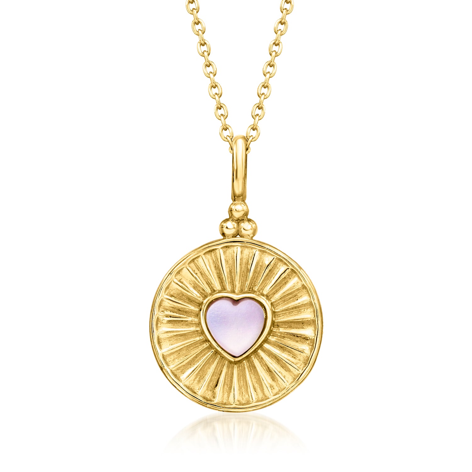 Pink Mother-of-Pearl and Red Agate Reversible Heart Pendant Necklace in 18kt Gold Over Sterling