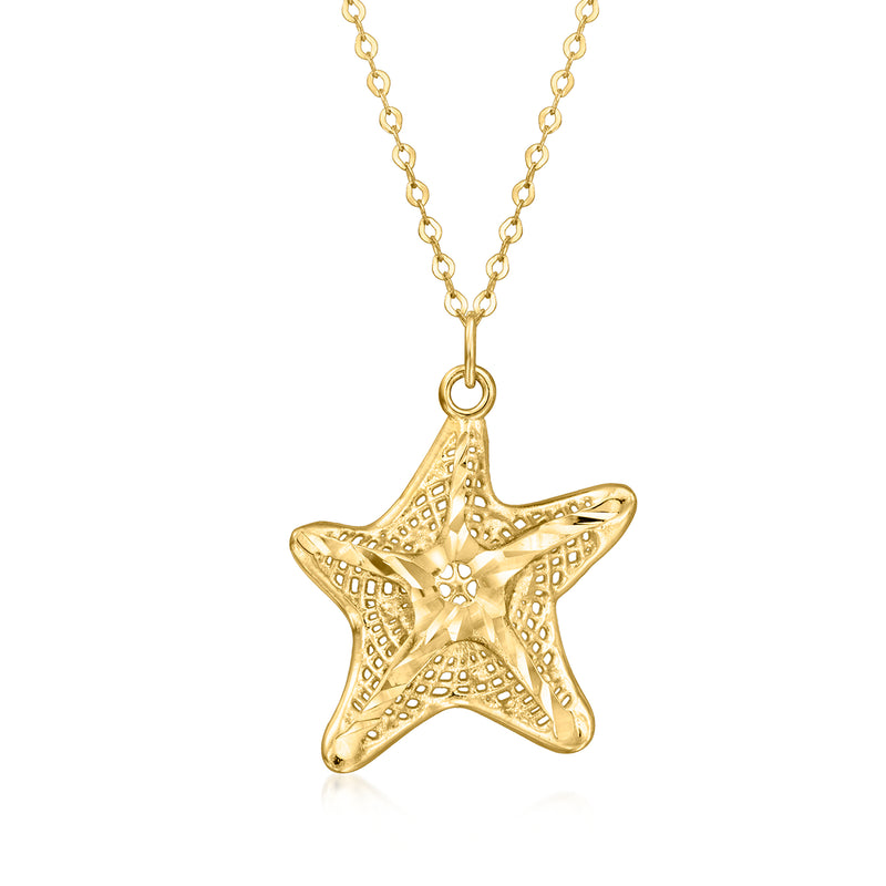 14kt yellow gold starfish pendant necklace with circular bail