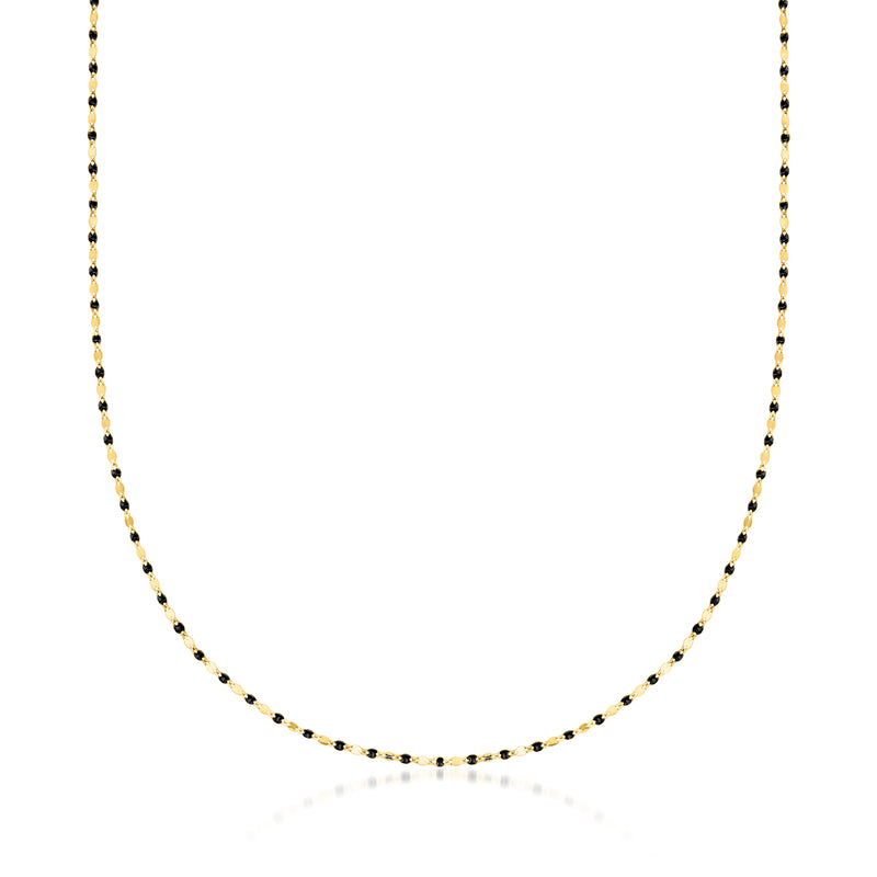 14kt yellow gold station necklace with black enamel beads, round chain links