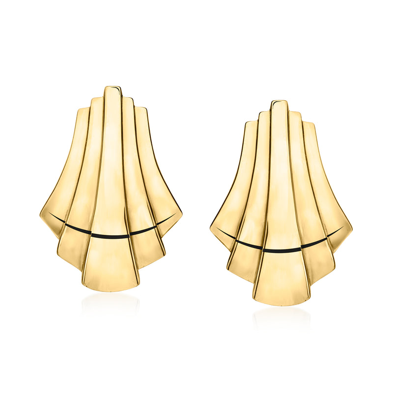 Gold over sterling fan drop earrings with graduated tiers and black accent line
