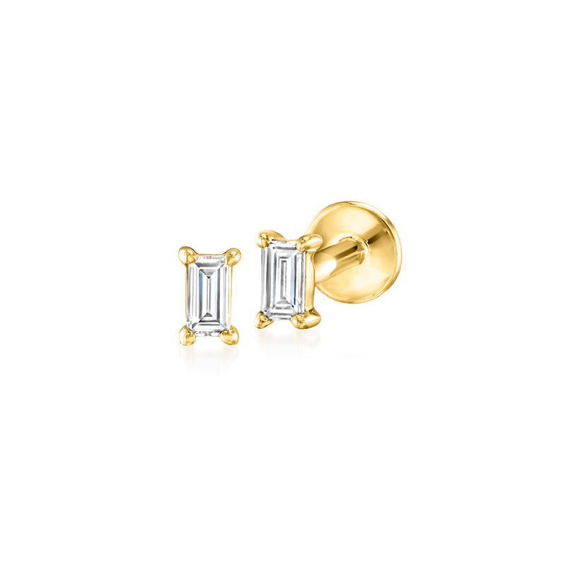 14kt yellow gold lab-grown diamond baguette stud earrings, pair