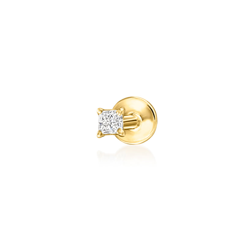 14kt yellow gold princess-cut lab-grown diamond stud earrings with flat backs