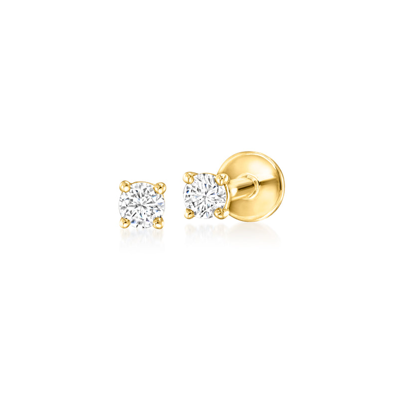 14kt yellow gold lab-grown diamond stud earrings with round stones in bezel settings