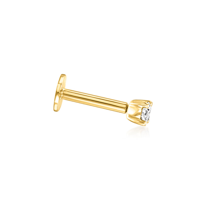14kt yellow gold flat-back diamond stud earrings with round stone and hinged post