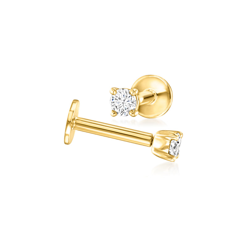 14kt yellow gold flat-back diamond stud earrings with round stones on posts