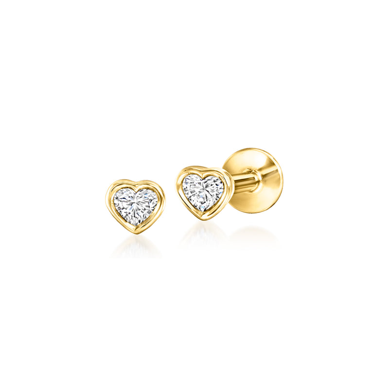 Heart-shaped lab-grown diamond stud earrings in 14kt yellow gold, front view
