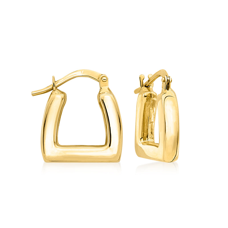 18kt yellow gold square hoop earrings, hinged with back posts