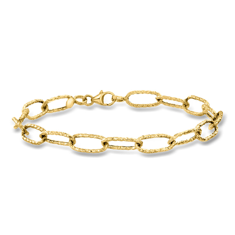 14kt yellow gold paper clip link bracelet with oval and clasp links