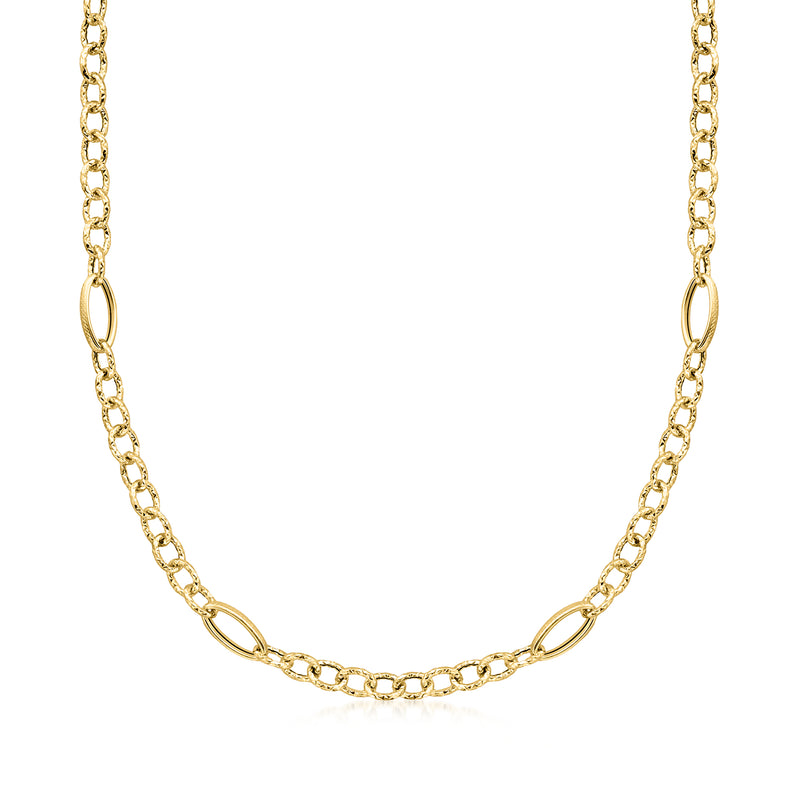 Yellow gold 14k cable and oval-link necklace with alternating links