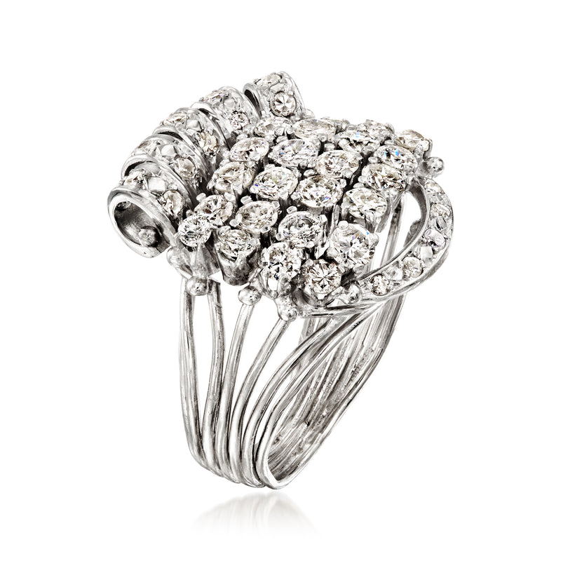 Platinum vintage diamond cluster ring side view with prong-set round diamonds