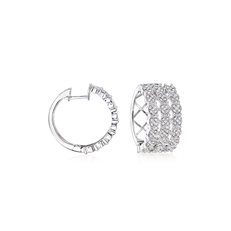 Diamond three-row hoop earrings in 14kt white gold