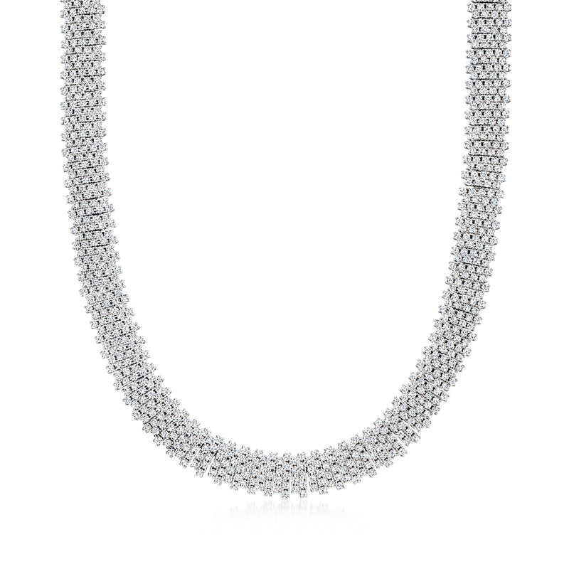 Sterling silver pavé CZ necklace with wide, curved chain