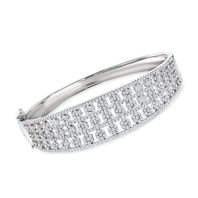 Sterling silver CZ floral bangle bracelet with all-over sparkling pave