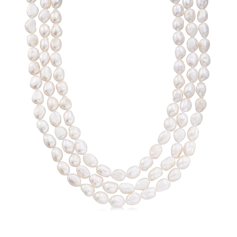 Long endless baroque pearl necklace with 10–11mm cultured pearls, no clasp