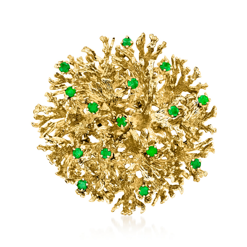 Vintage emerald burst pin in 18kt yellow gold with green gemstone accents