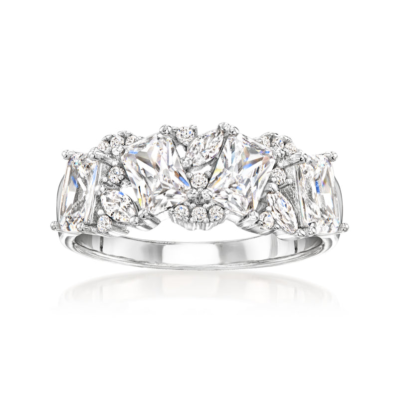 Sterling silver cluster ring with clear CZ stones and prong-set multi-shape sparkle.