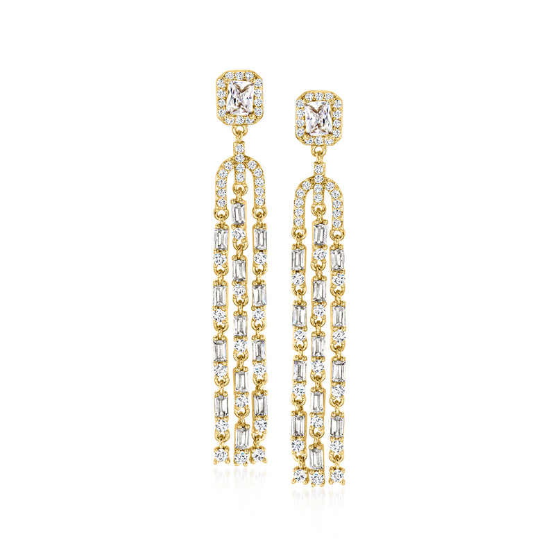 CZ chandelier drop earrings in 18kt gold over sterling with clear stones
