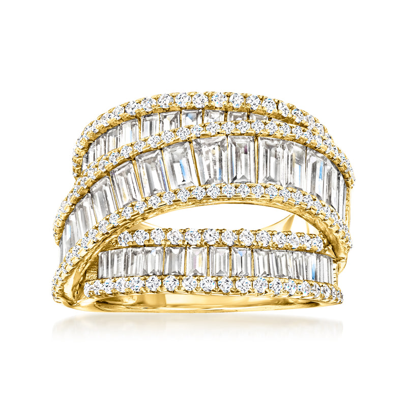 CZ highway ring in 18k gold over sterling with baguette and round stones