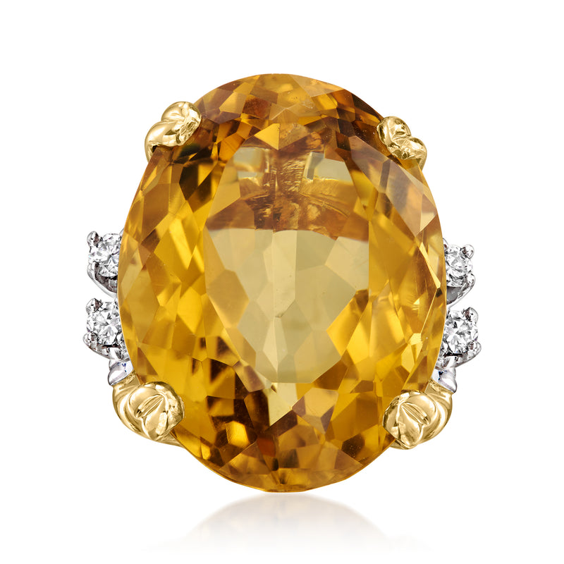 14k yellow gold citrine gemstone ring with diamond accents, oval cut