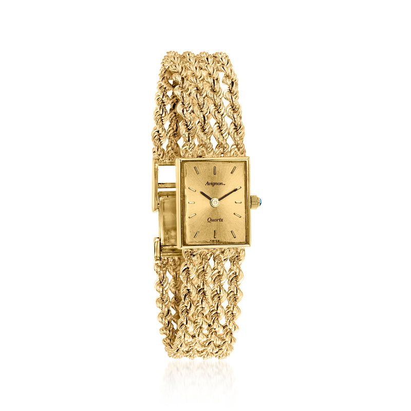 Avignor vintage 14kt yellow gold women's wrist watch with rectangular dial and mesh bracelet