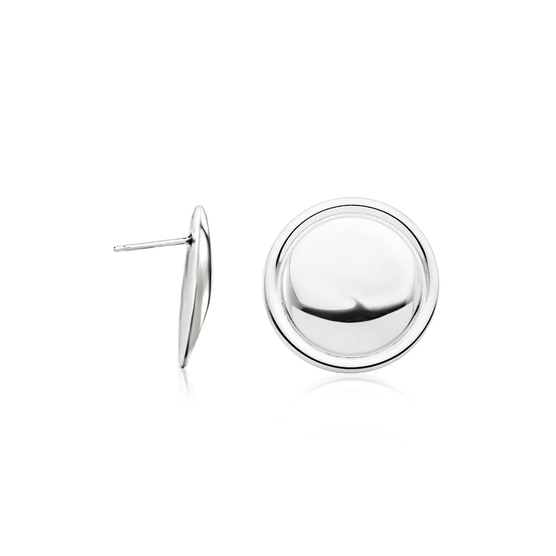 Polished sterling silver round button stud earrings with post backs