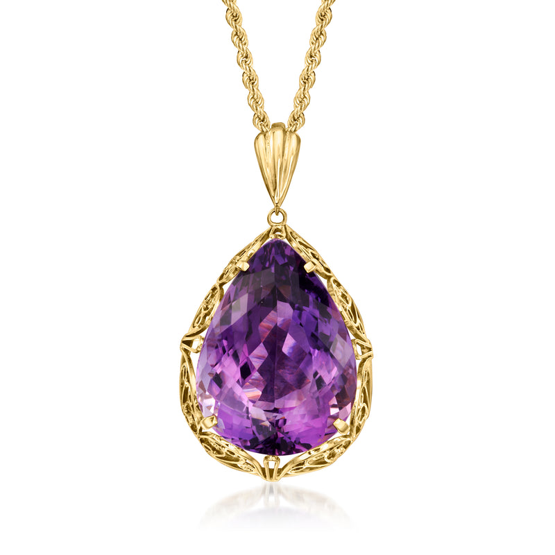 18kt yellow gold amethyst teardrop pendant necklace with link chain and gold bail