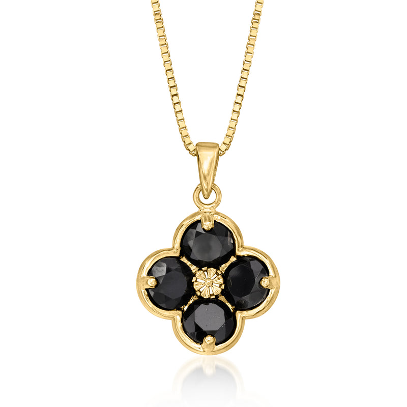 14kt yellow gold flower pendant necklace with black onyx center and petals