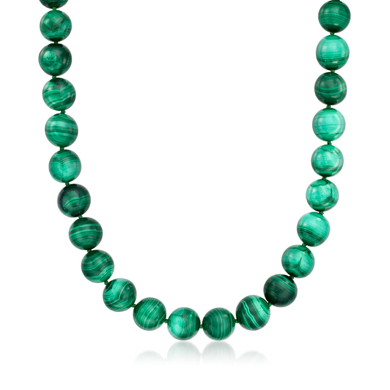 Vintage malachite bead necklace with round green stones