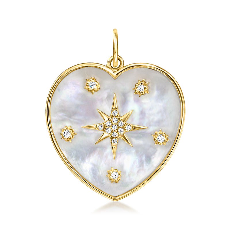 14kt yellow gold heart pendant with mother-of-pearl and diamond starburst