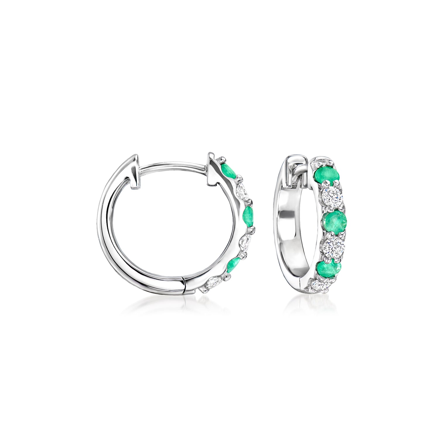 .20 ct. t.w. Emerald and .25 ct. t.w. Lab Grown Diamond Hoop Earrings in Sterling Silver