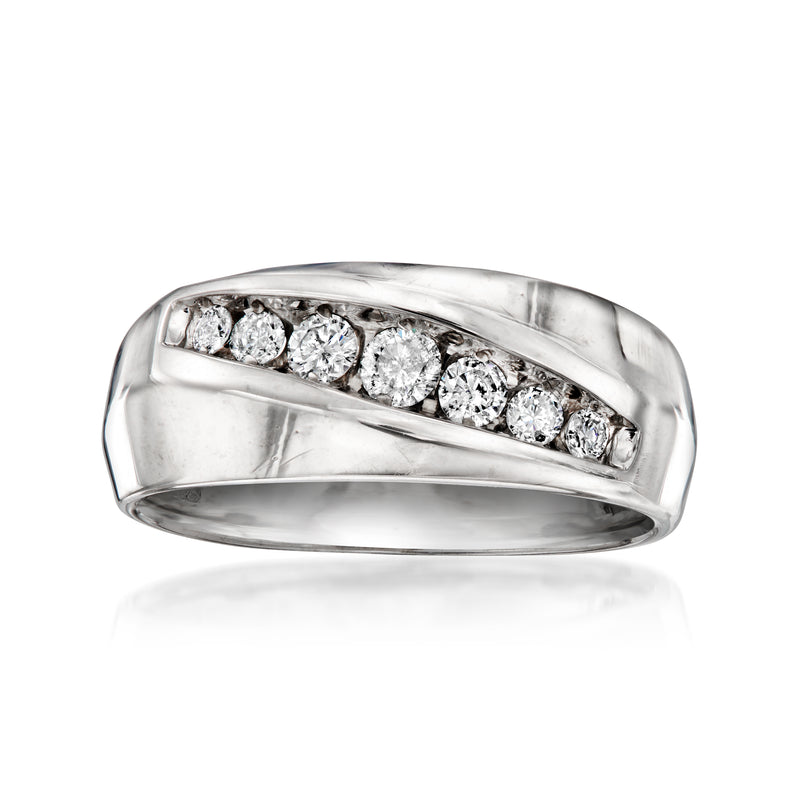 Vintage men's 14kt white gold diamond ring with row of round diamonds on top