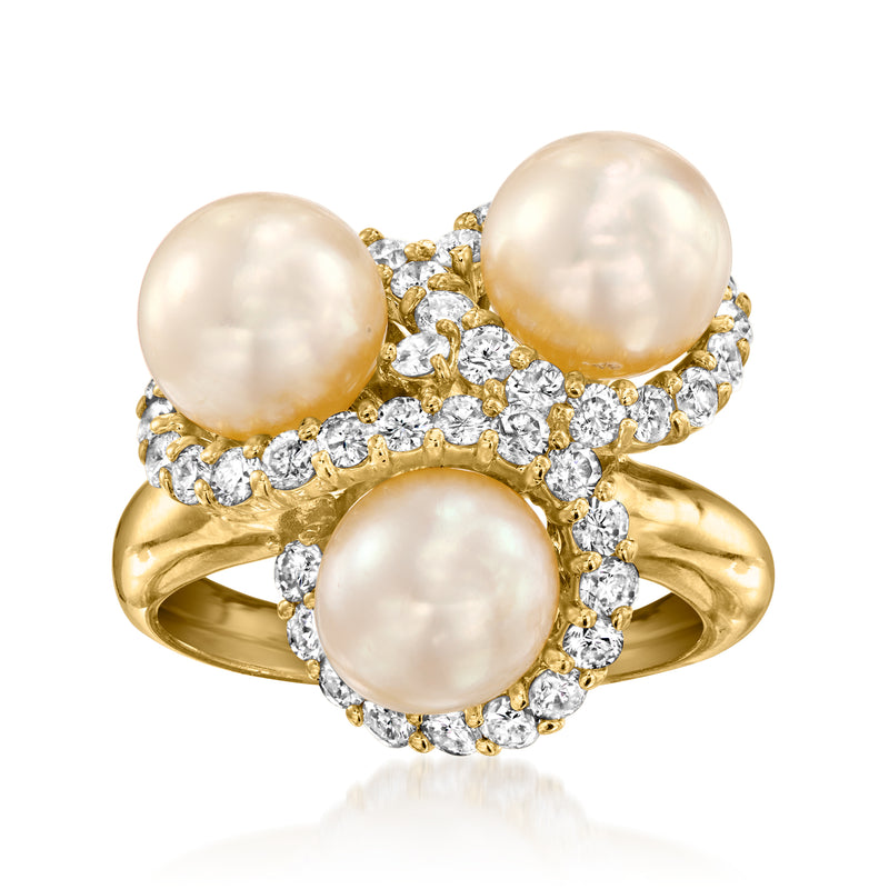 Vintage cultured pearl and diamond swirl ring in 18kt yellow gold