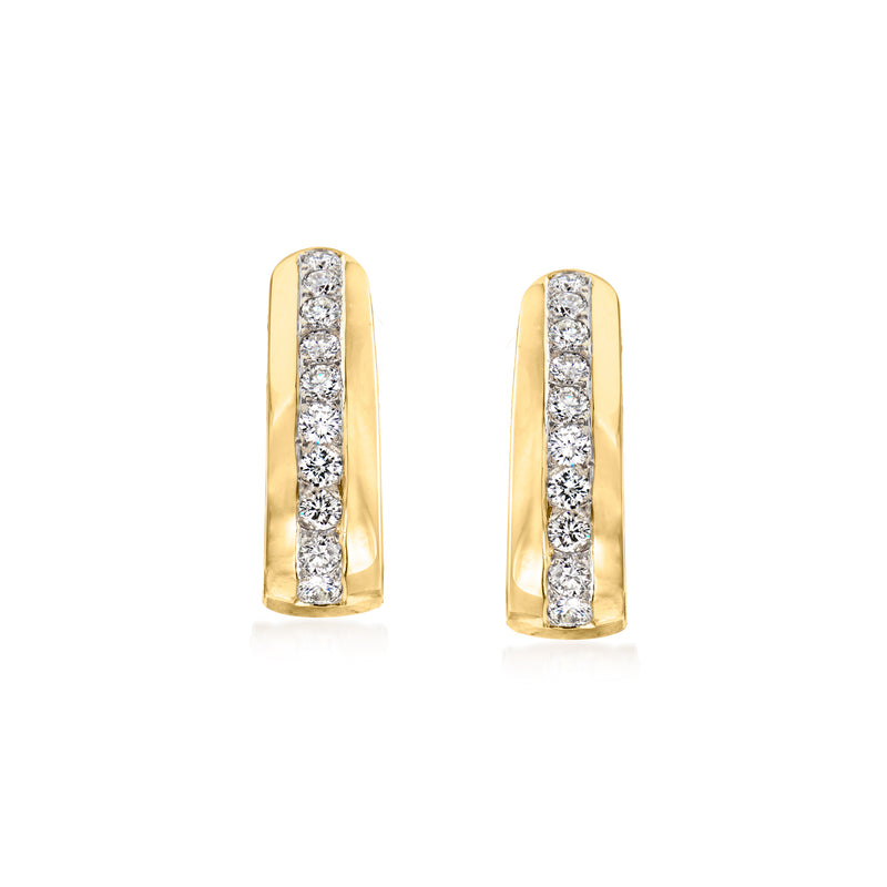 Vintage 14kt yellow gold curved earrings with vertical diamond row