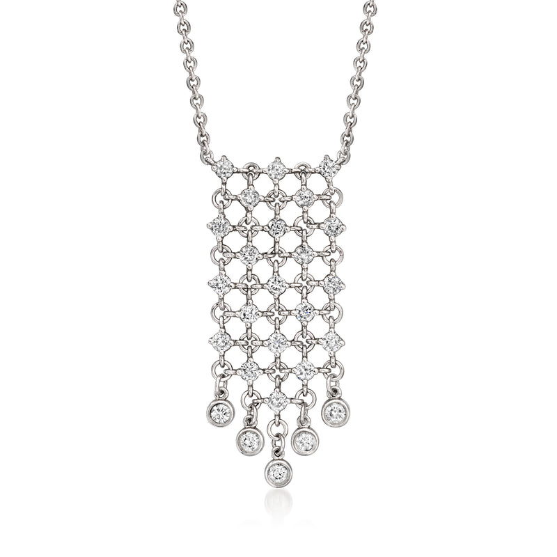 Diamond bib necklace in white gold with dangling round stones and chain links