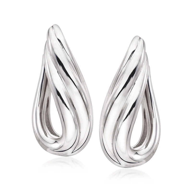 Sterling silver ribbed swirl drop earrings with teardrop loops