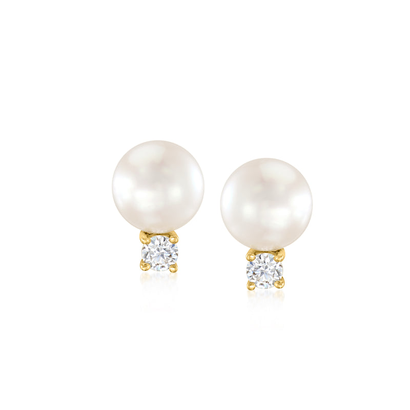 Tiffany 18kt yellow gold pearl and diamond stud earrings with post backs