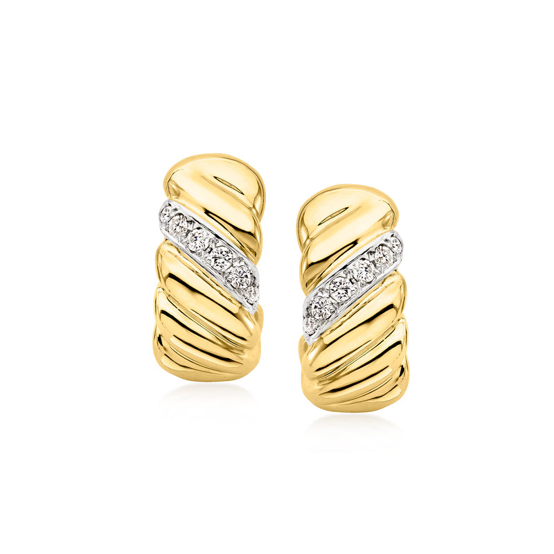 Twisted 18kt yellow gold diamond earrings, pair