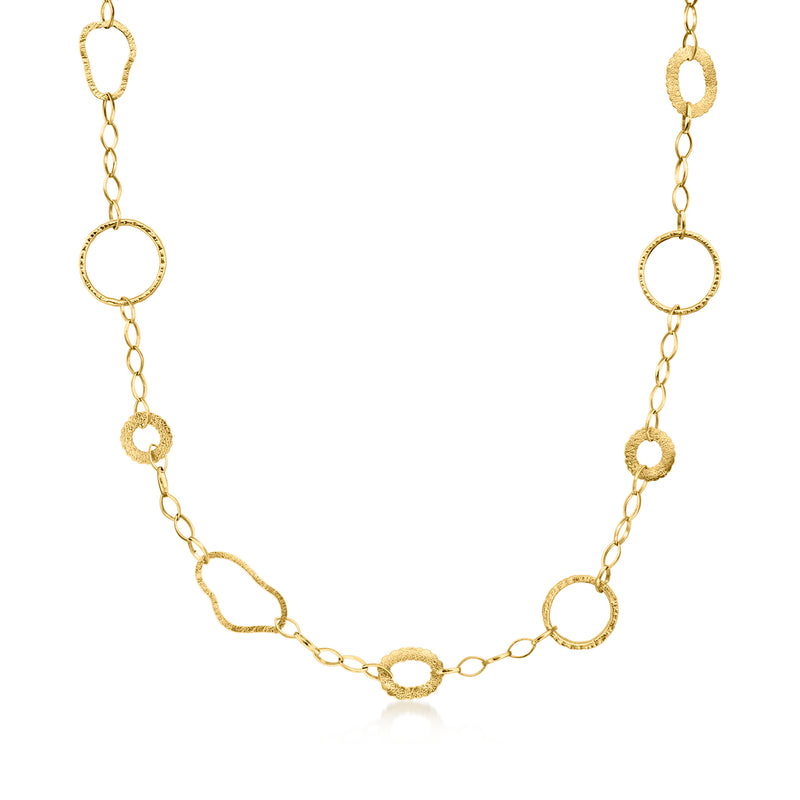Yellow gold multi-circle link necklace with circular and oval links