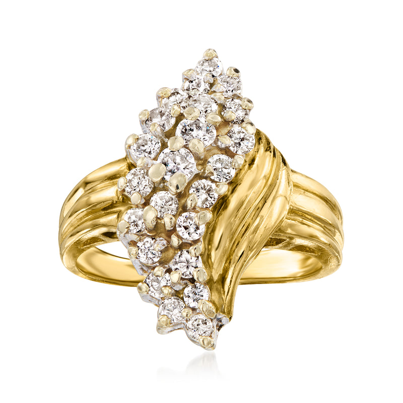Vintage diamond waterfall ring in 14kt yellow gold with clustered stones