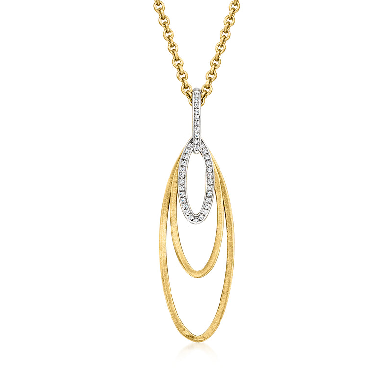 Two-tone gold triple-oval diamond pendant necklace with oval diamond centerpiece