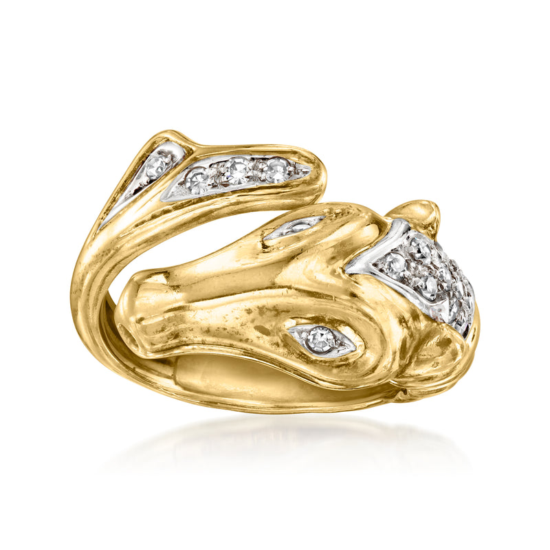 18k yellow gold horse bypass diamond ring with pave-like stone accents
