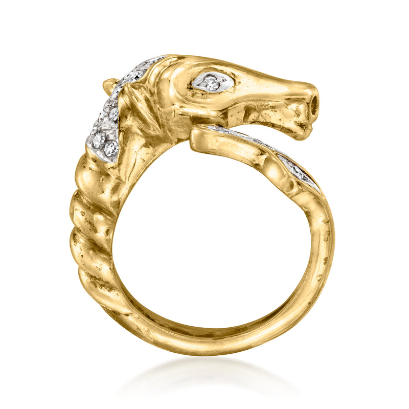 18k yellow gold horse bypass diamond ring with round stone highlight on top